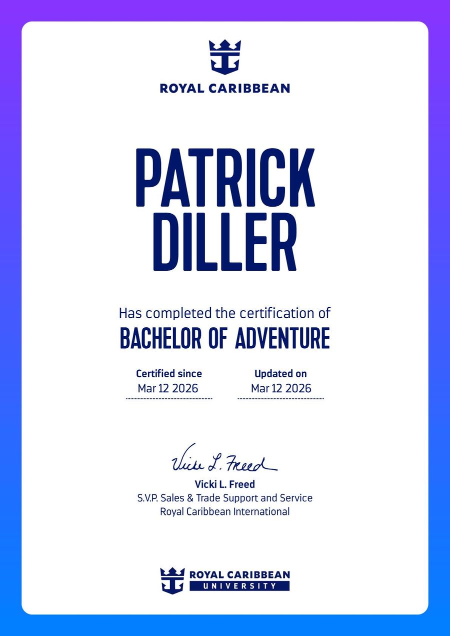 Royal Caribbean University Bachelor of Adventure Certificate — Patrick Diller